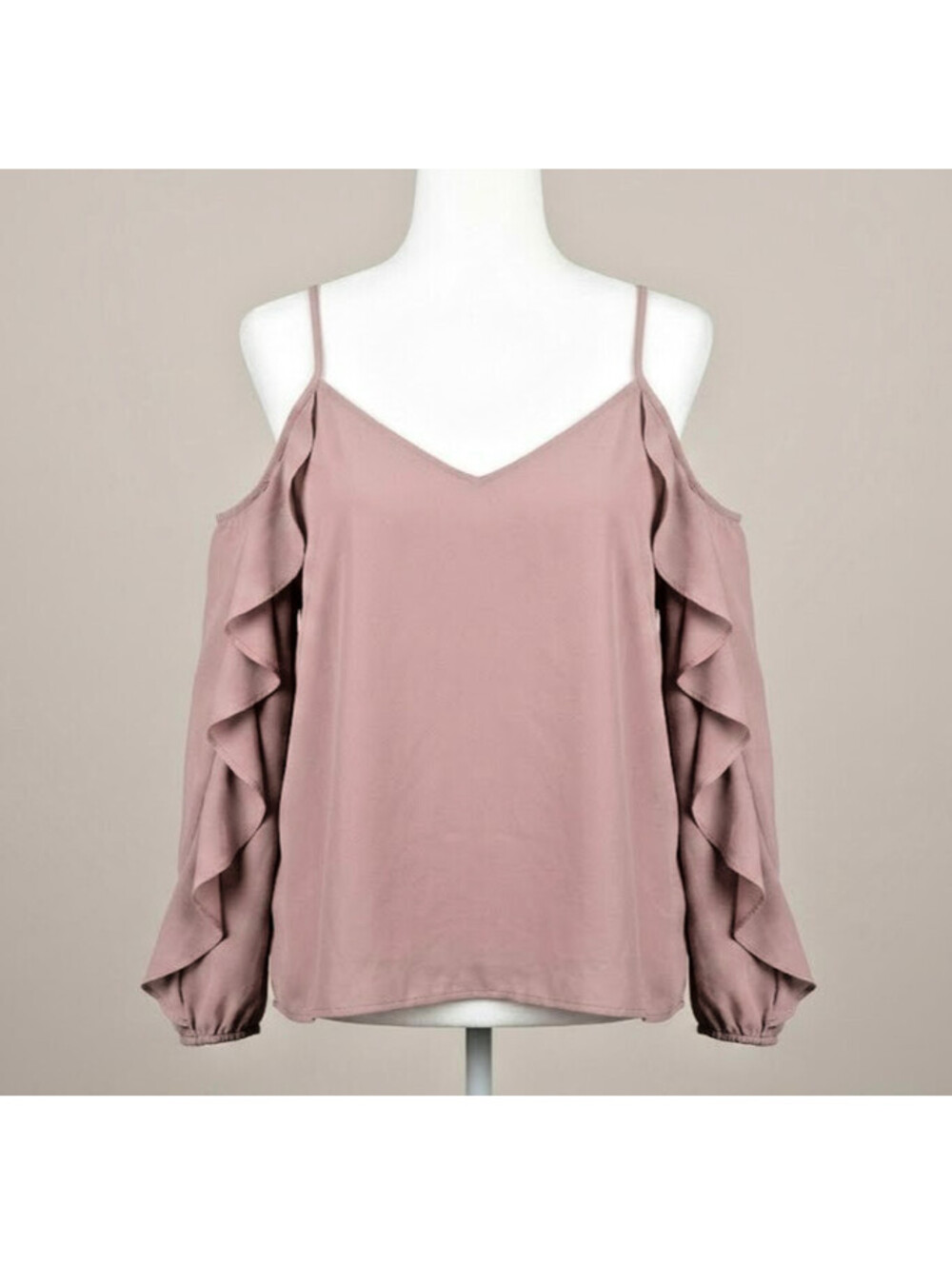 Charlotte Ruse Women's Large Mauve Cold Shoulder Ruffle Long Sleeve Blouse Top